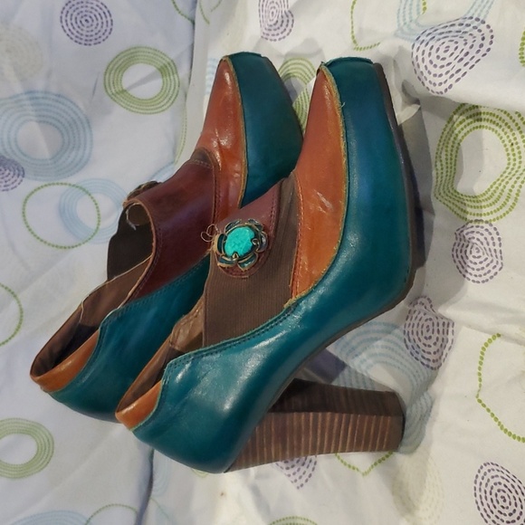 Spring step l'artiste turquoise and brown deco heels - Picture 3 of 10
